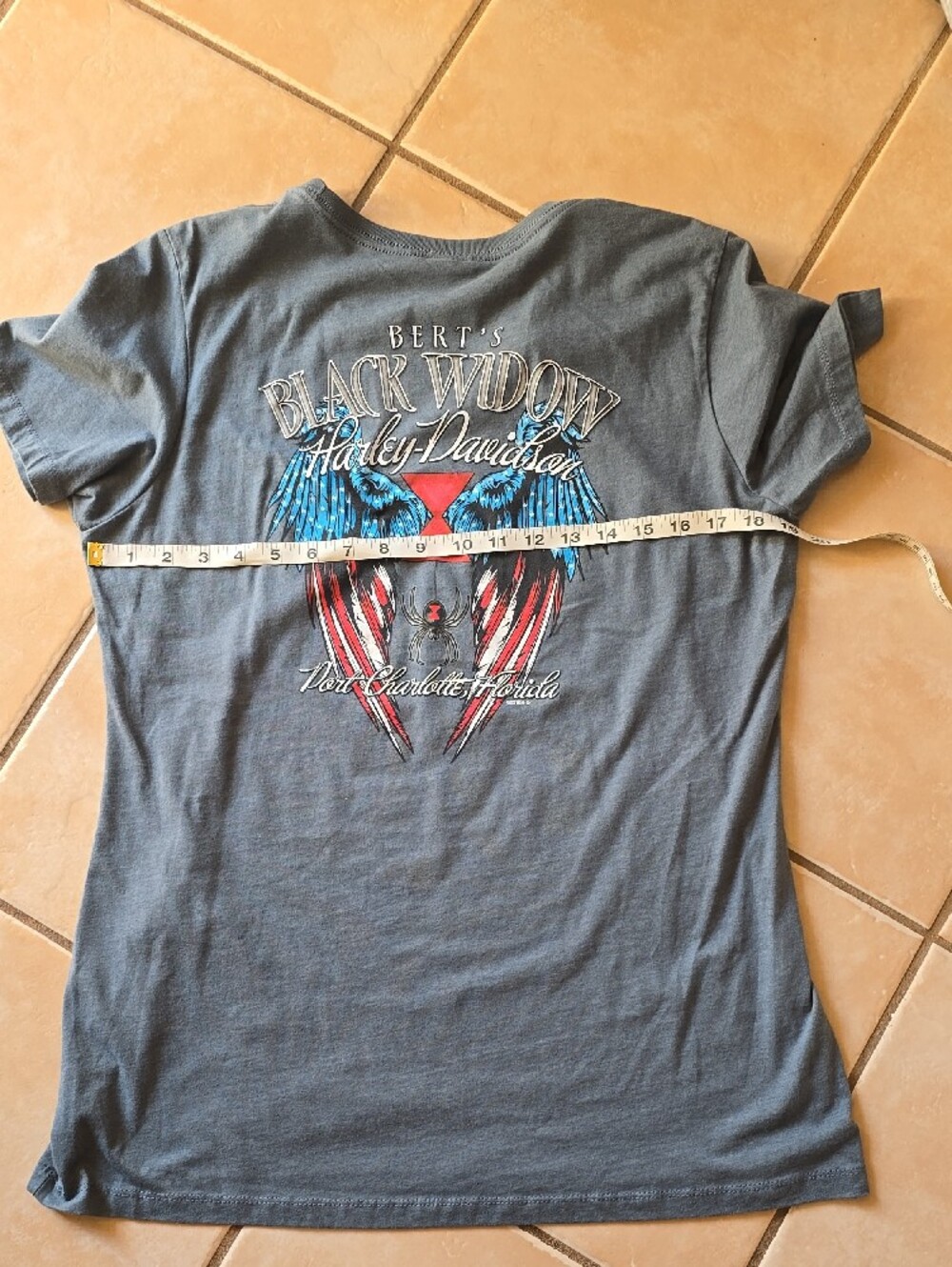 Womens XXL Harley-Davidson Gray-Blue Short Sleeve Tee w/ Orange & Cream Graphic - Picture 4 of 5